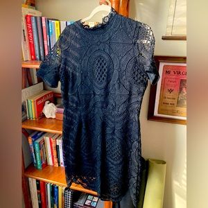 Black crochet mini dress